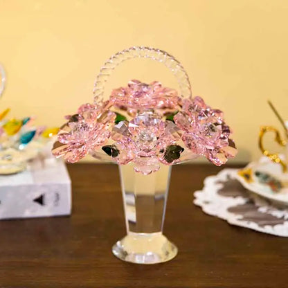 Flower Basket Sculpture, Room Decor, Crystal Crafts Ornaments, Home Office Desktop Decoration, Artwork Luxury Gifts,Customized