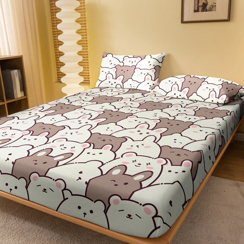 Teddy Bear Print Fitted Sheet, Matte Kids Bedding