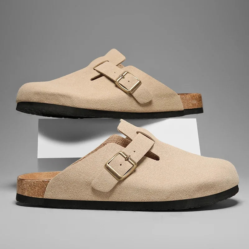 Men Suede Leather Cork Sandals Clogs Women CLosed Toe Slippers Slides Health Footbed For Dropshipping