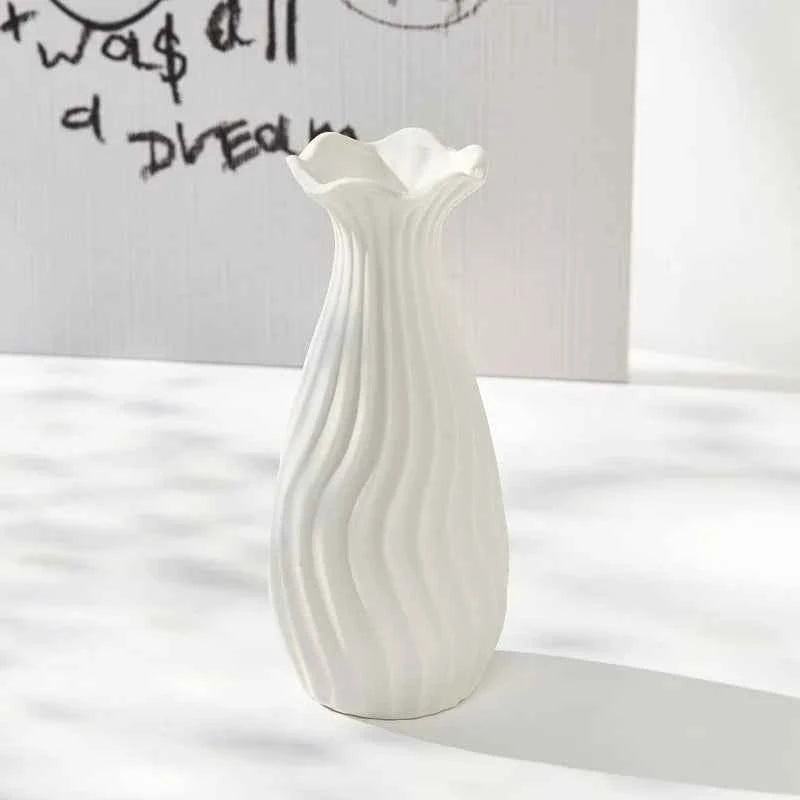 Nordic-style White Ceramic Vase, Modern Design, Living Room & Bedroom Decor, Flower Pot for Plant Cultivation