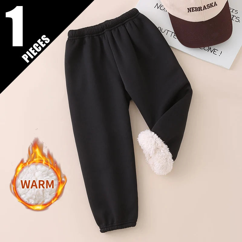 Autumn And Winter Children's Plush Warm Sports Casual Pants For Boys And Girls Solid Color Fashion Thick Windproof Harun Pants