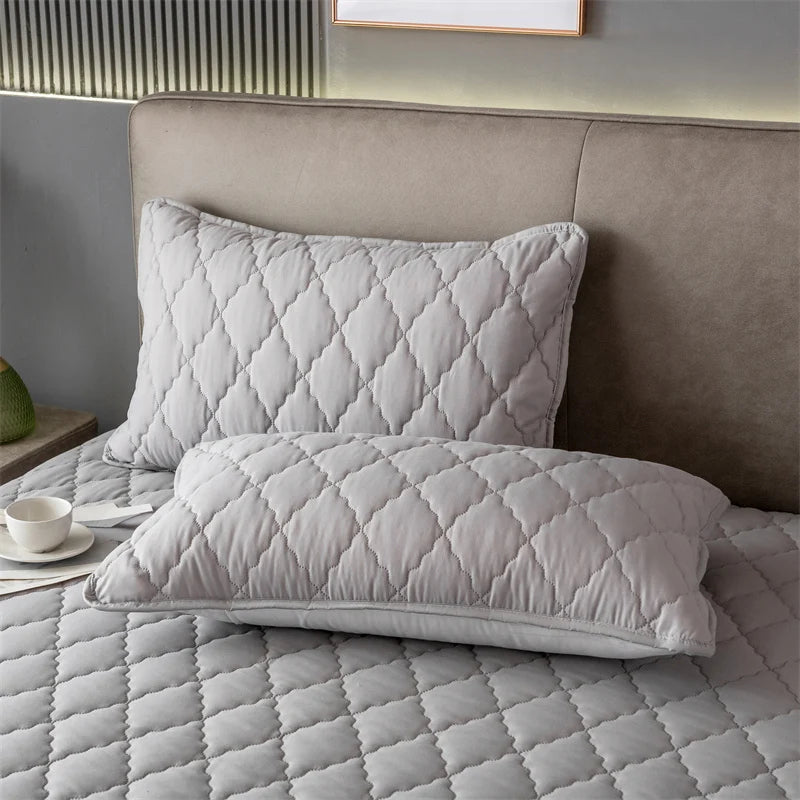 Brushed Cotton Padded Waterproof Pillowcase, Light Blue