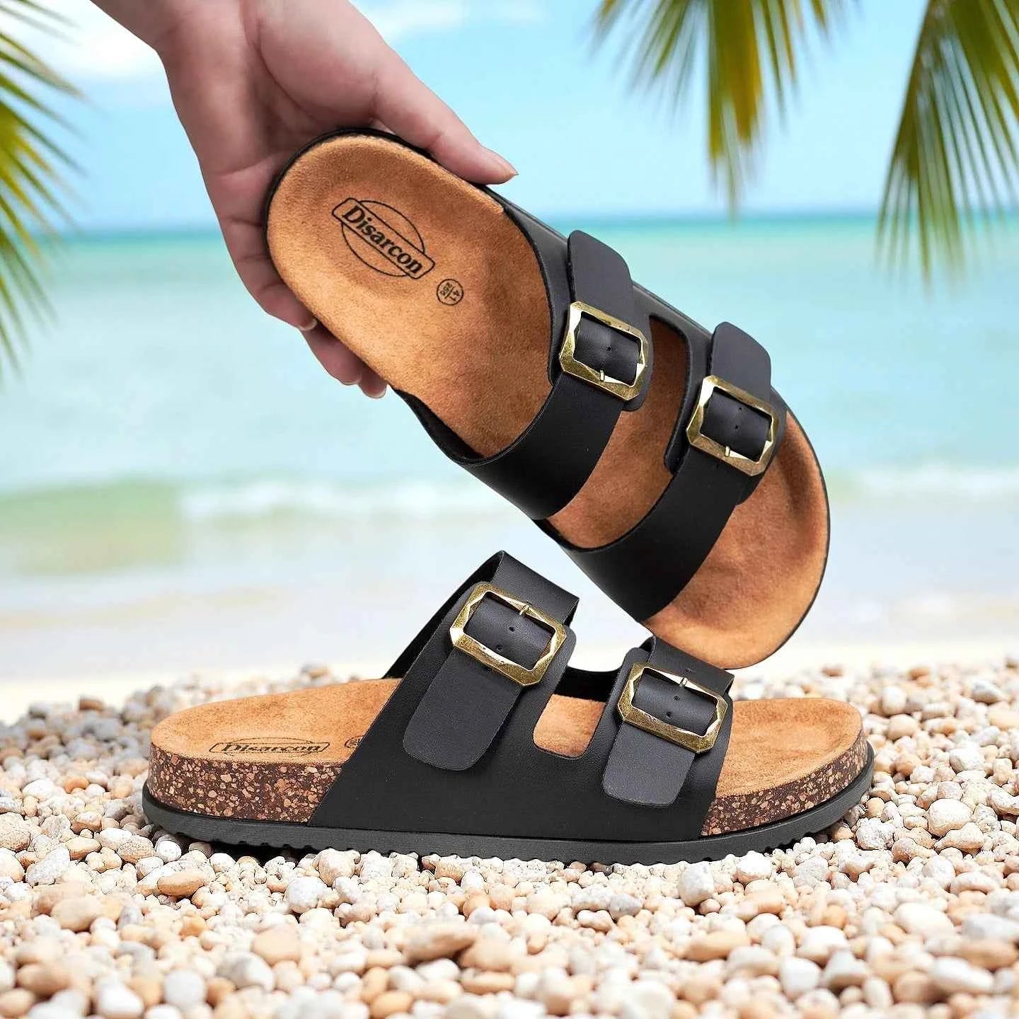 Men's Summer Sandals, Outdoor Leisure Vacation Beach Sandals, Double Buckle Design Unisex Large Size Sandals, Non-Slip, Breathable, Wear-Resistant, Versatile for Daily Wear, Indoor Home Slippers, High-End, Retro