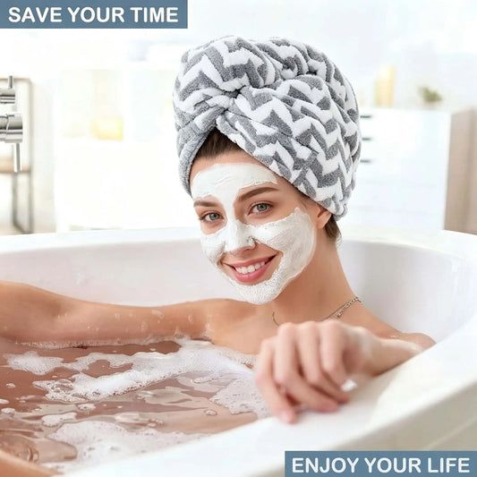 Sac de serviette séchage rapide rayée avec bonnet de bain — Essentiel de salle de bain