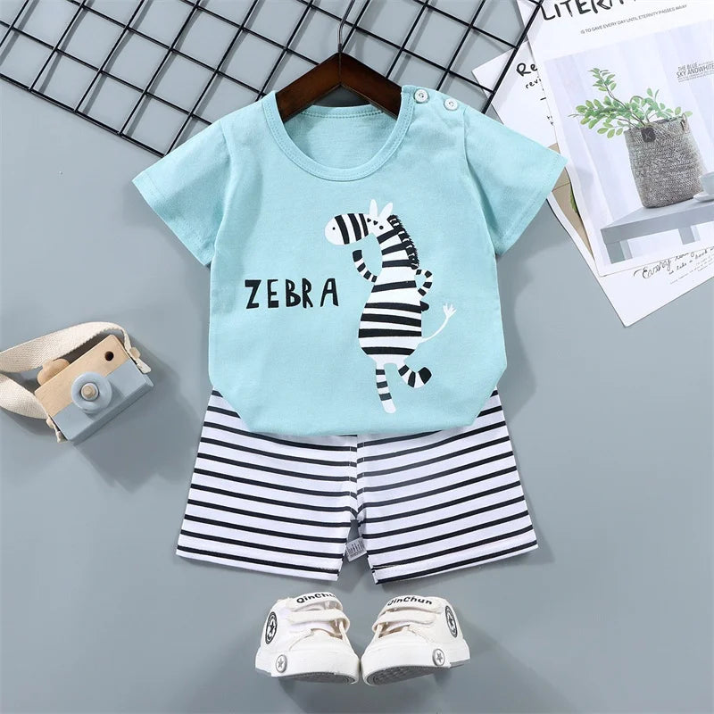 Zebra Print Tee & Striped Shorts 2-Piece Set