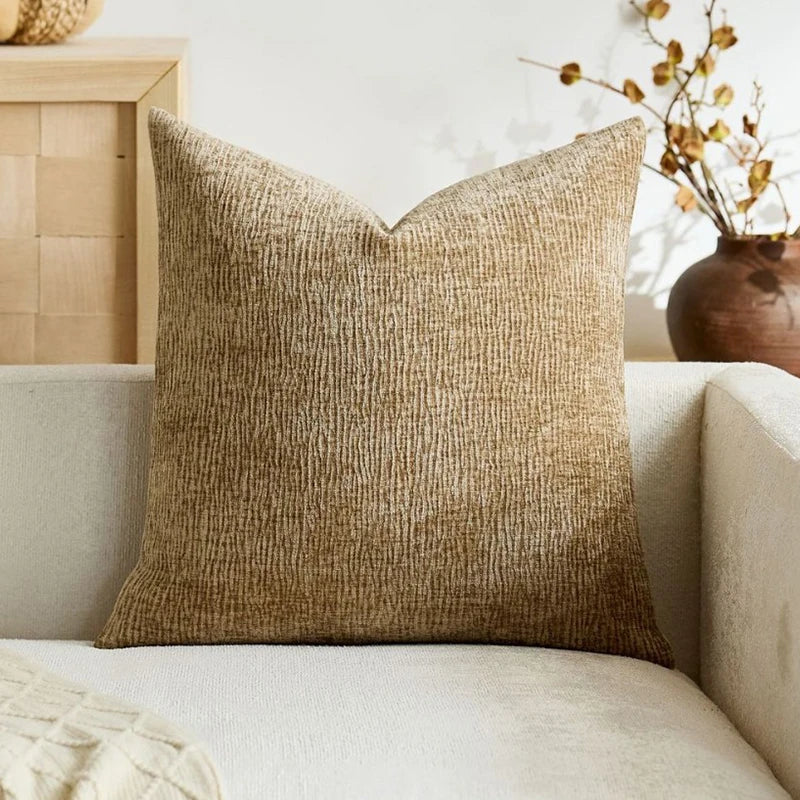 Beige Chenille Cushion Cover with Hidden Zipper
