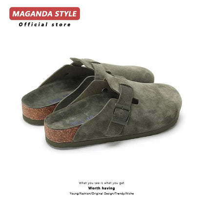 Birken shoes men's couple style dark green suede cork sandals suitable for outdoor beach slippers