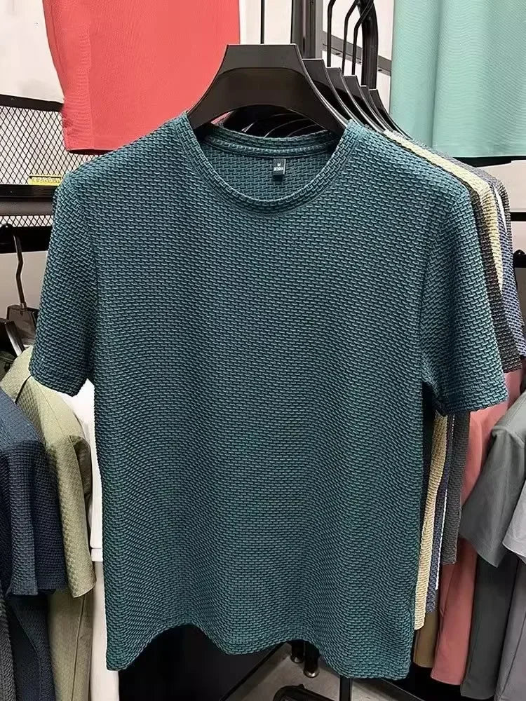 Men's Bamboo Ice Silk T-Shirt — Slim Fit Stretch Mesh Crew Neck Summer Top