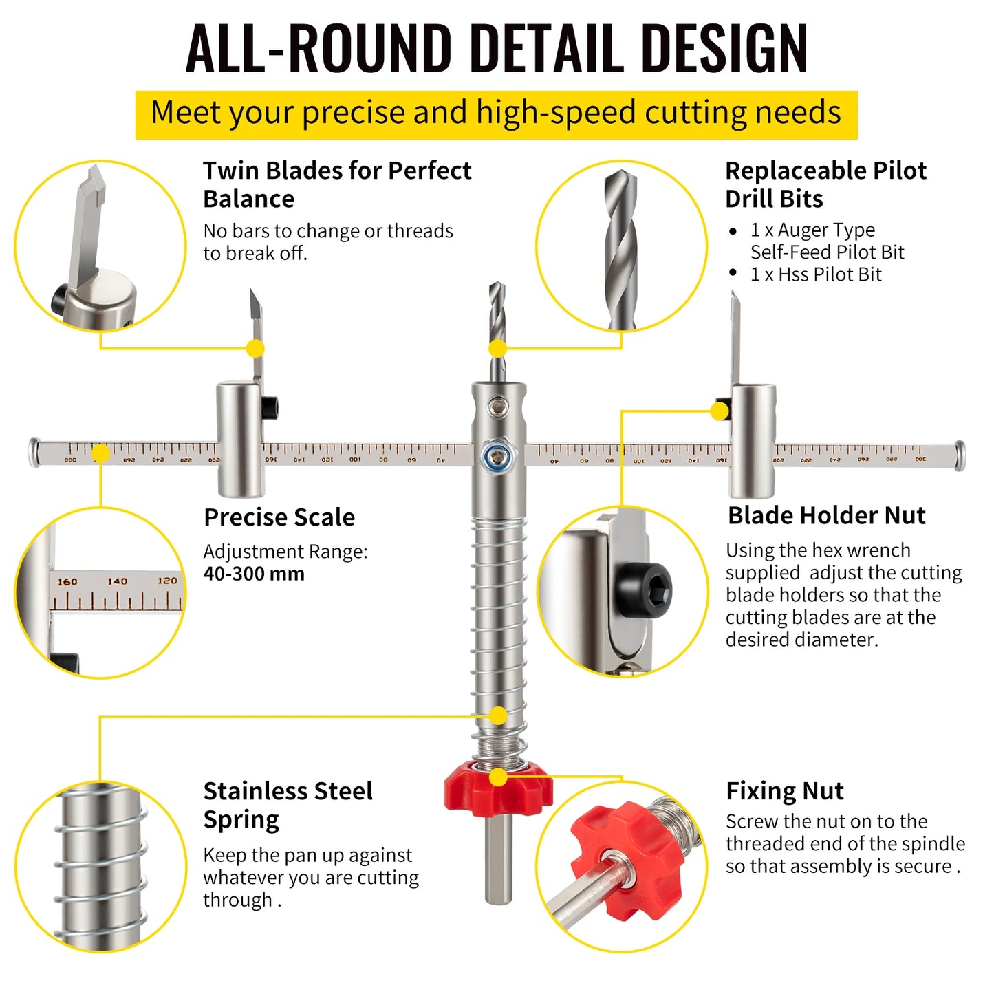 Adjustable Steel Hole Saw Cutter Kit 40-200mm with Shield Hole Cutter Drill Bit DIY Tool Sheetrock Veneer Slate