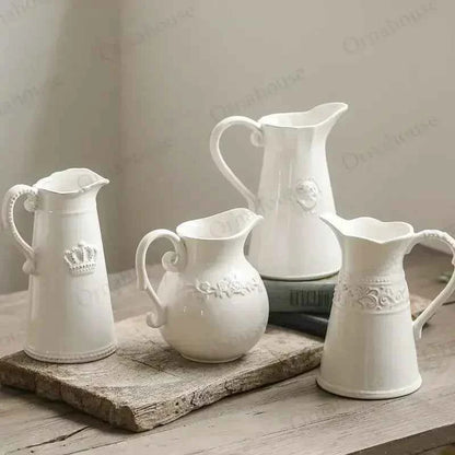 European Style Relief Ceramic Vase, Flower Arrangement, Milk Pot Vases, Living Room Decoration, Retro
