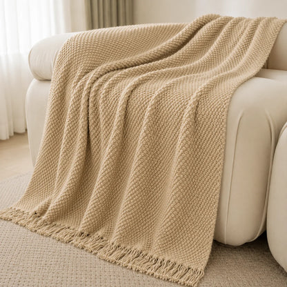 Burnt Orange Herringbone Knit Throw Blanket