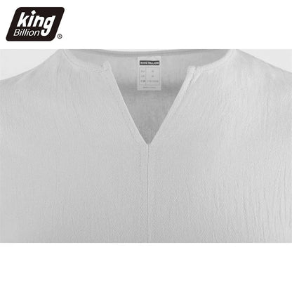Men's Cotton Linen V-Neck Long Sleeve T-Shirt — Casual Solid Color Breathable Cozy Top