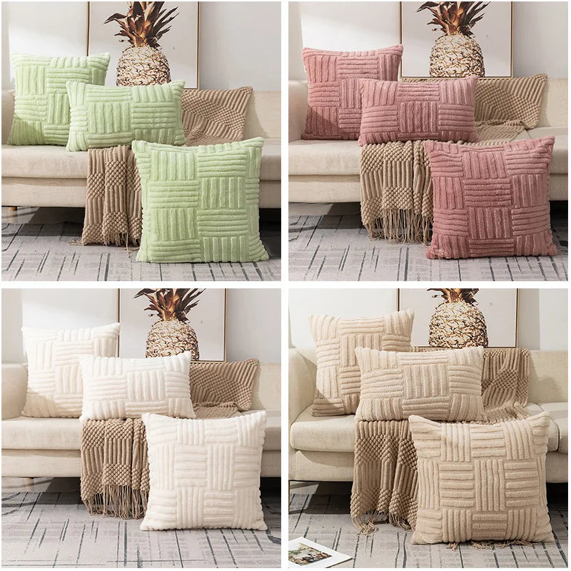 Boho Faux Fur Plush Throw Pillow Cover, Grey