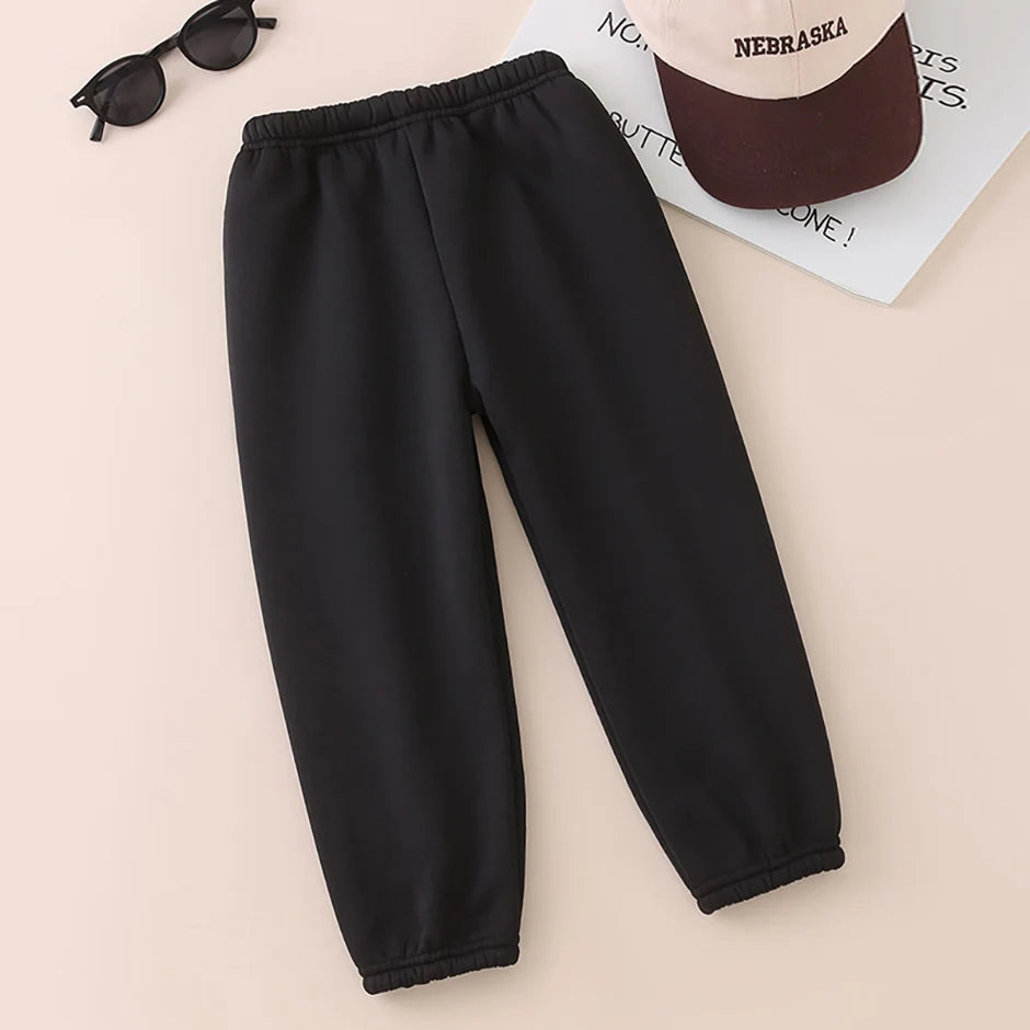 Autumn And Winter Children's Plush Warm Sports Casual Pants For Boys And Girls Solid Color Fashion Thick Windproof Harun Pants