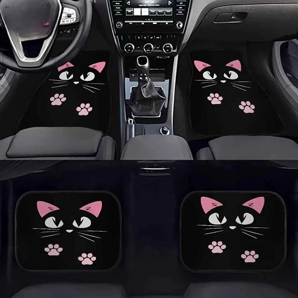 2/4pcs Car Anti-skid Mats,Car Carpets,Cute Cartoon Cat Printed Car Floor Mats,Suitable for The Front and Rear Seats of Most Cars