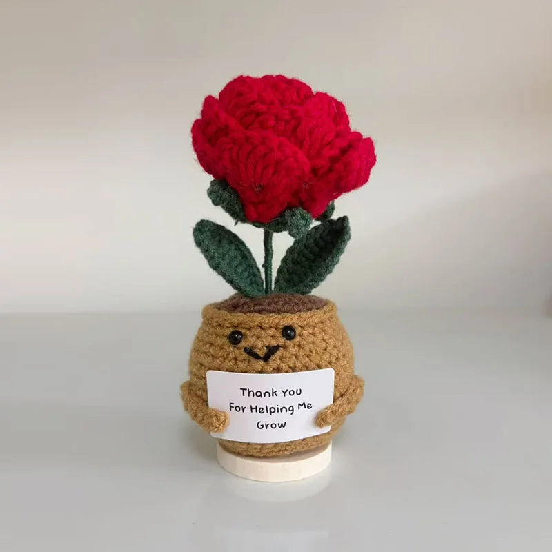 Crochet Flower Artificial Tulip Potted Finished Hand Woven Plants Knitted Sunflower Wedding Gift for Guests Home Decoration