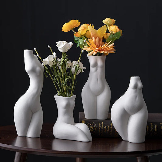 Vase en céramique en forme de corps humain – Sculpture d'art nordique pour fleurs séchées et décoration d'intérieur