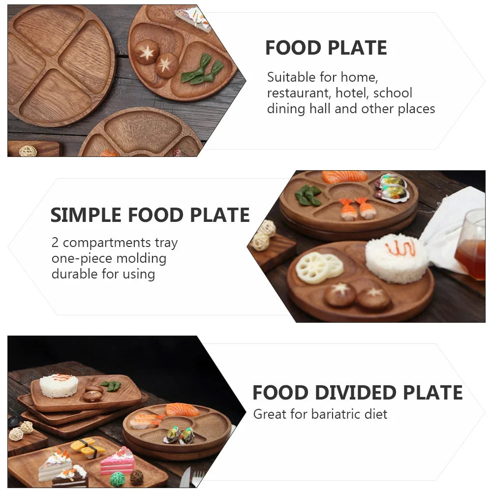 Wooden Dining Plates Portion Control Divided Dishes Household Tableware Luncheon Plates Dinnerware Sets Wood Plates
