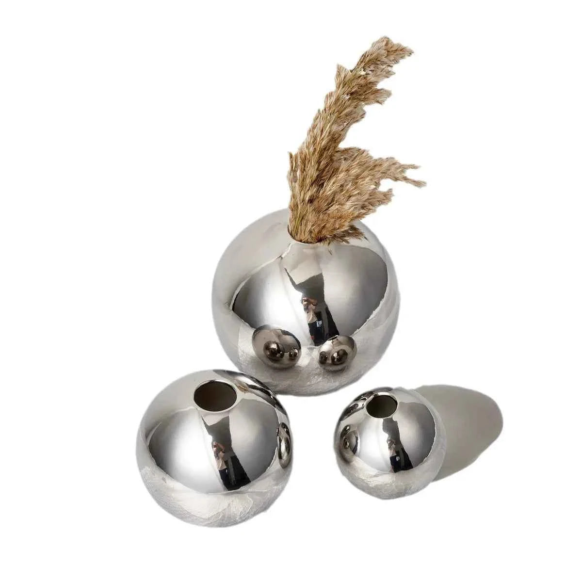 Luxury Galvanized Silver Ball Ceramic Vase Living Room Dining Table Art Vase Plant Flower Flower Arrangement Countertop Ornament