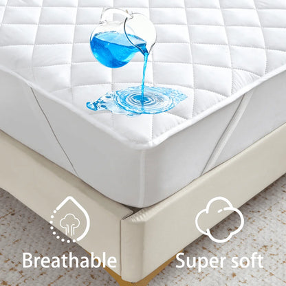 100% Waterproof Plaid Mattress Protector – Breathable Ultra-Soft Square Grid Cover with Elastic Corner Straps