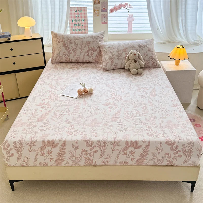 Floral Washed Cotton Fitted Sheet | Single-King