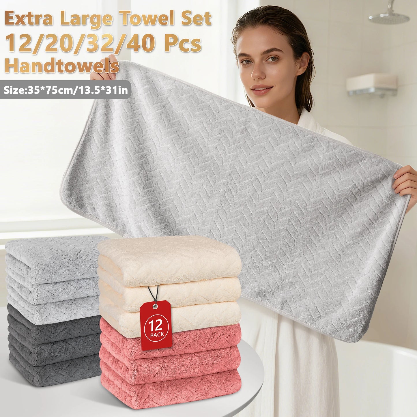 Luxury Towel Set 35x75cm Ultrafine Fiber High Absorbency Quick Dry Towels