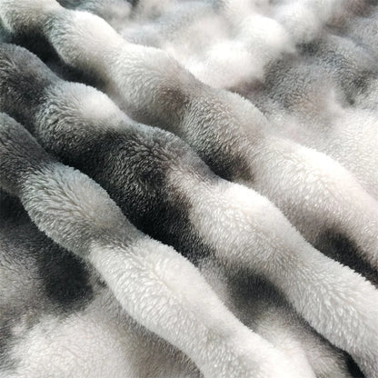 Gradient Bubble Fleece Throw Blanket Cozy Soft Plush Multipurpose Nap Blanket for Bedroom Sofa Faux Rabbit Fur Travel Blankets