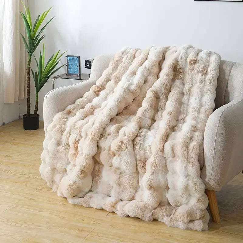 1 PC Faux Rabbit Fur ,Luxury Soft, Warm Bubble Blanket, | Cozy Throw for Bedroom, Guest Room, Living Room,4lb