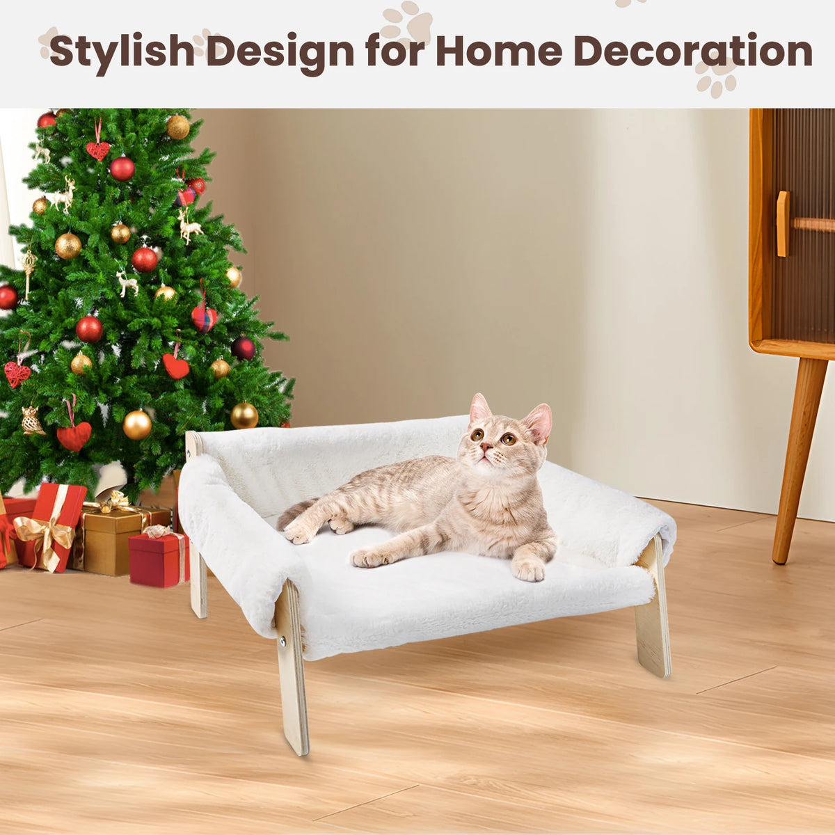 Large Cat Sofa Bed, Raised Design with Wooden Legs