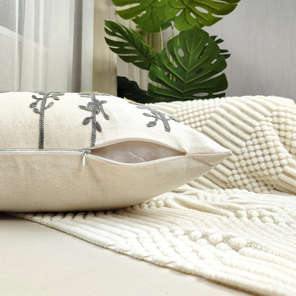 Boho Floral Tufted Embroidery Cushion Cover