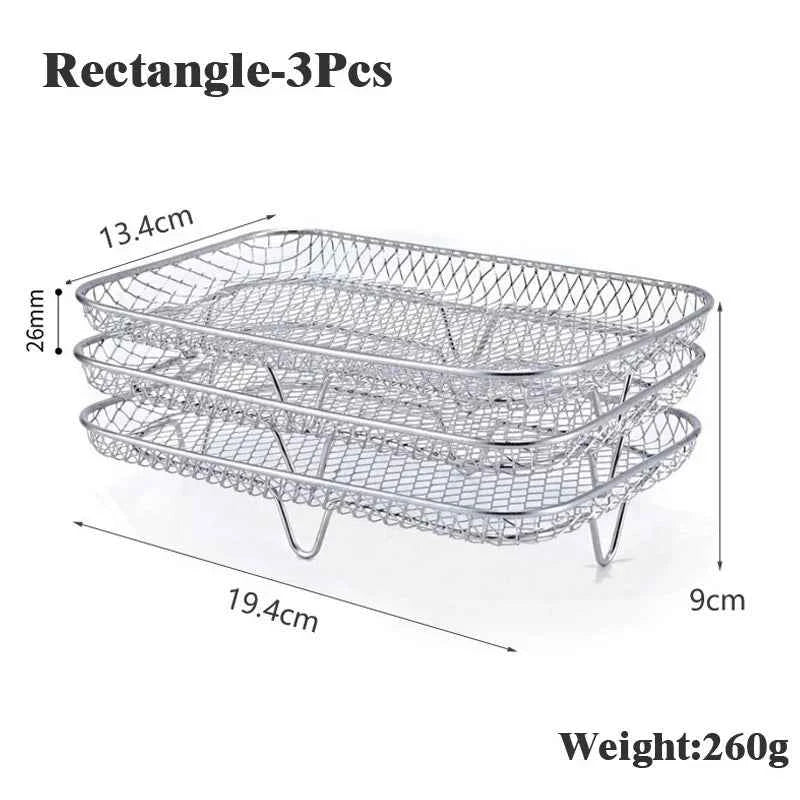3-layers Air Fryer Rack Stackable Grilling Rack Stainless Steel Airfryer Oven Grill Steamer Cooker Kitchen Accessories Cooking