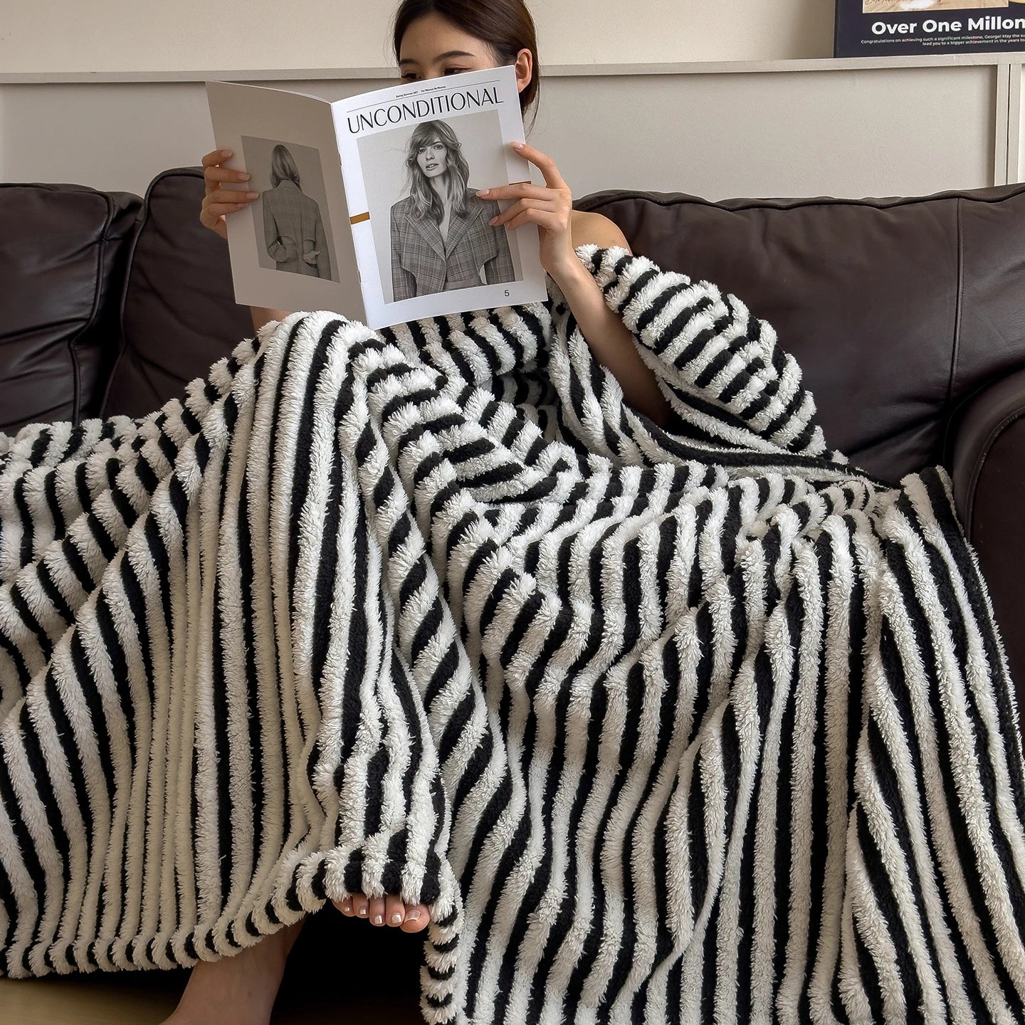 Imitation Rabbit Plush Striped Blanket Fluffy Soft Fleece Throw Blanket for Sofa Single Double Spring Autumn Warm Bed Blankets