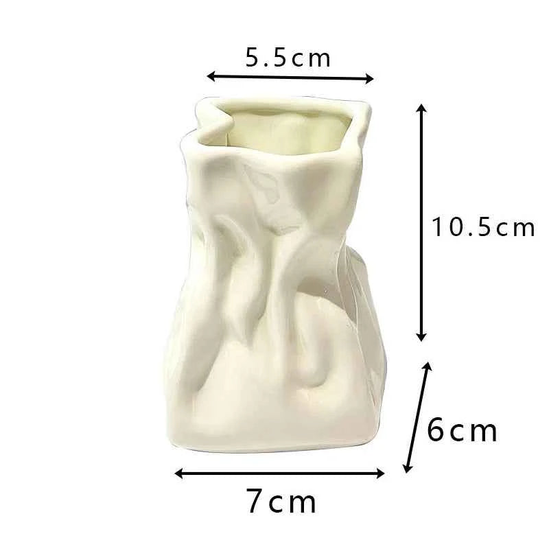 Creative Pleated Ceramic Vase Dried Flower Flower Arrangement Home Bathroom Decoration Ceramic Flower Arrangement Accessories