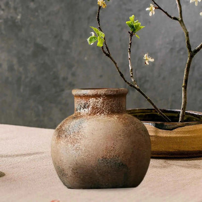 Rustic Ceramic Vase Decorative Wabi Sabi Vase Desktop Farmhouse Flower Vase for Fireplace Housewarming Living Room Office Party