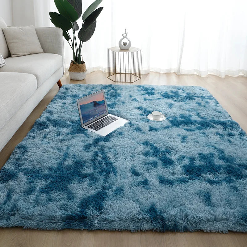 VIKAMA Silk Hair Tie-Dye Plush Carpet – Non-Slip Soft Rug for Living Room, Bedroom & Kids Room