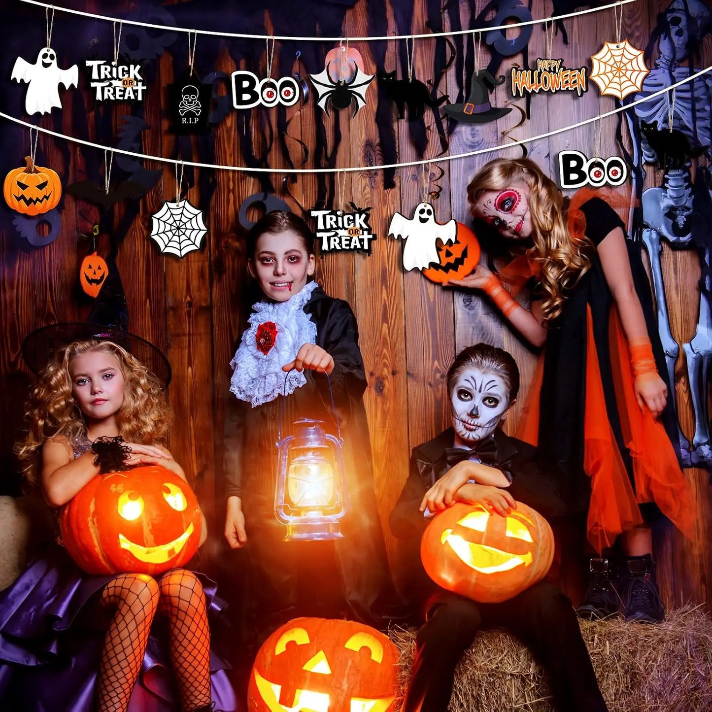 36 Pcs Halloween Wood Hanging Ornaments Ghost Style