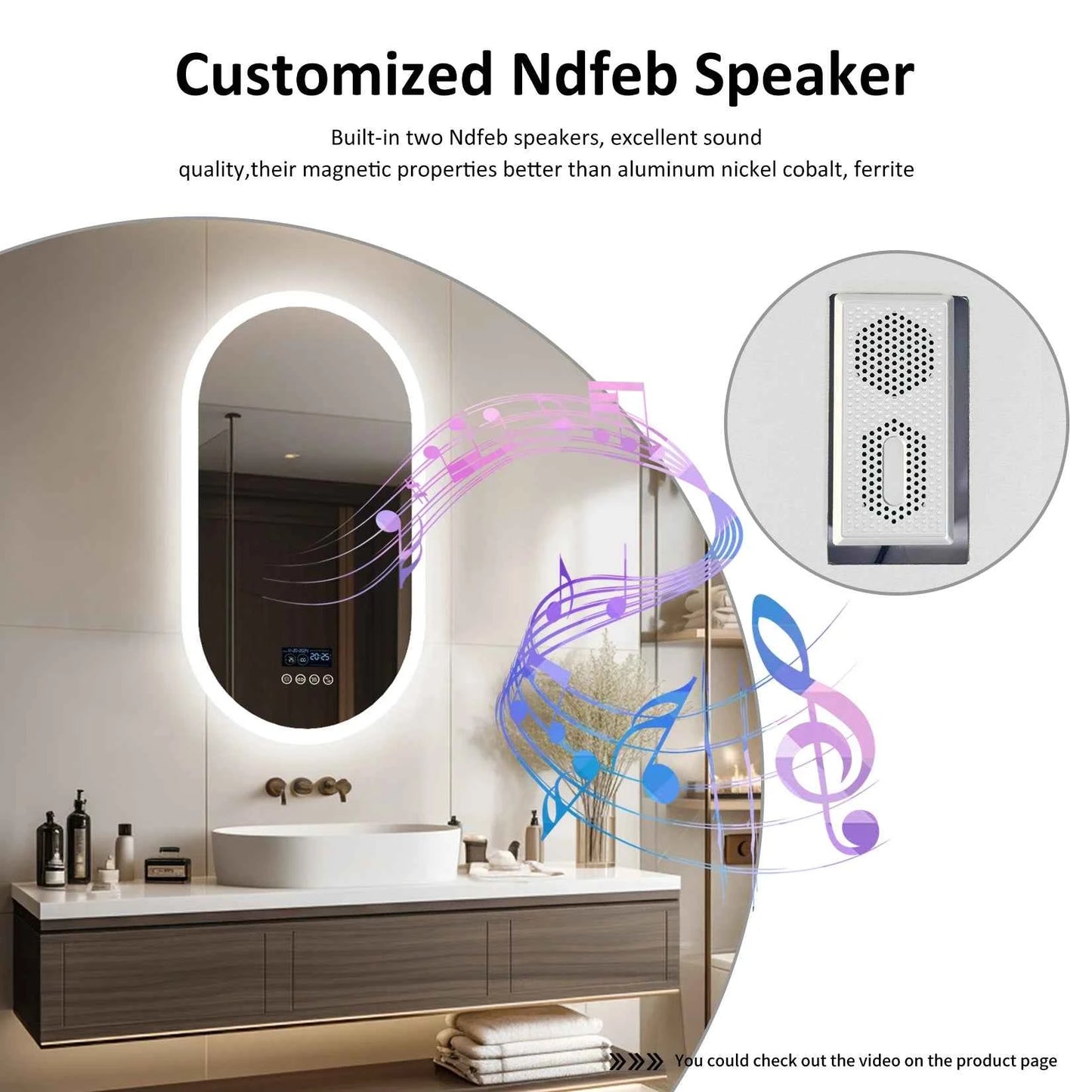 LUVODI 20x32” Led Lighted Bluetooth Bathroom Mirror Backlit Illuminate Dimming Vanity Mirror with Time Date Display Anti-fog