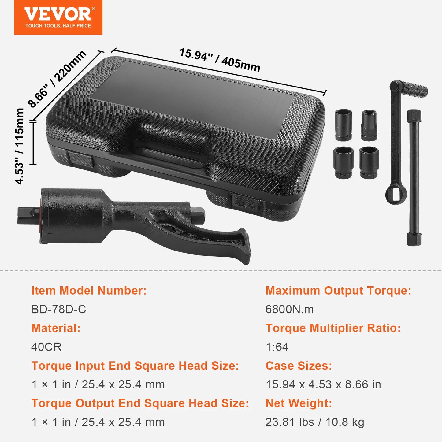Torque Wrench Set 4/8 Sockets Multiplier Drive Lug Nut Wrench Heavy Duty Torque Multiplier with Case