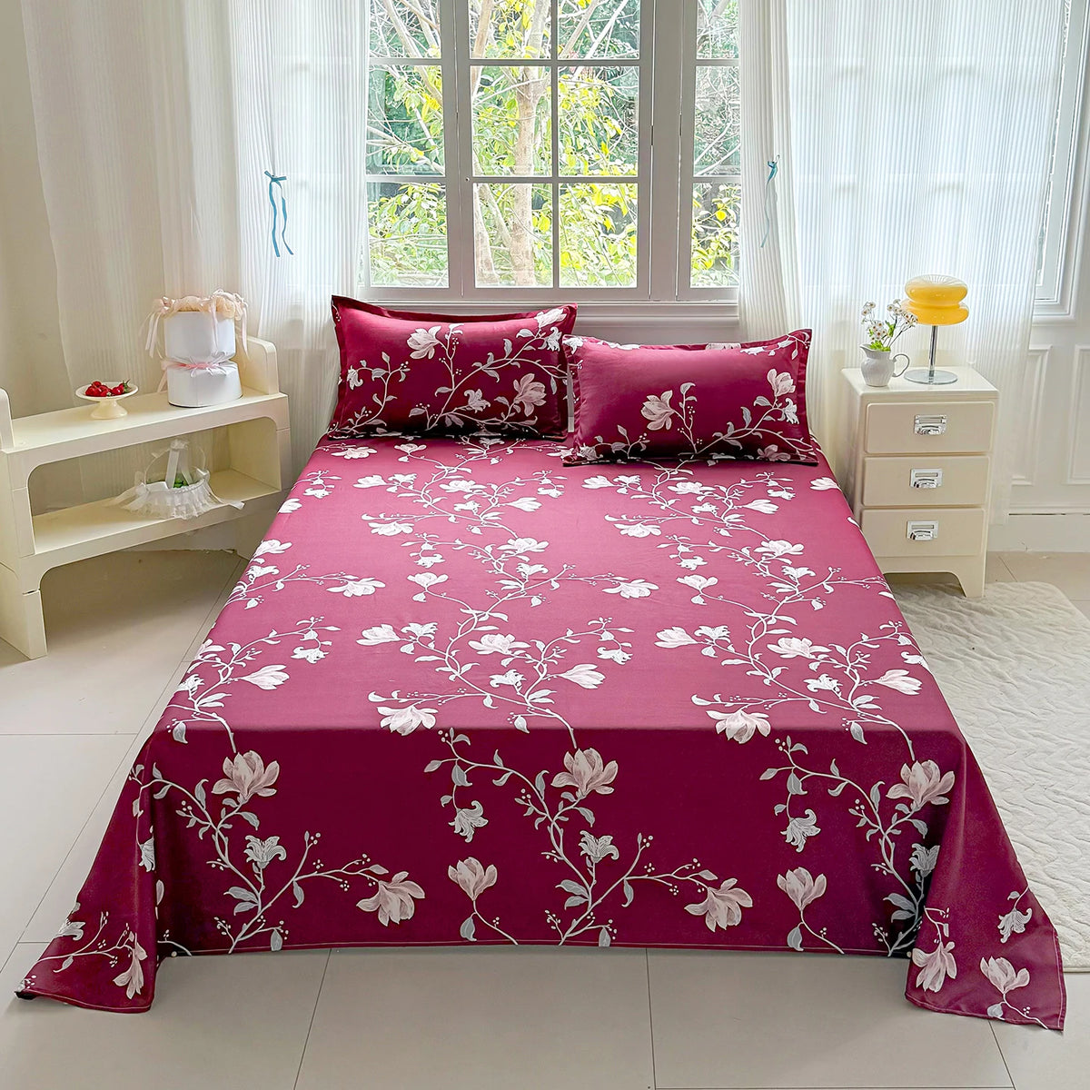 Floral Printed Flat Top Sheet | Single, Queen, King