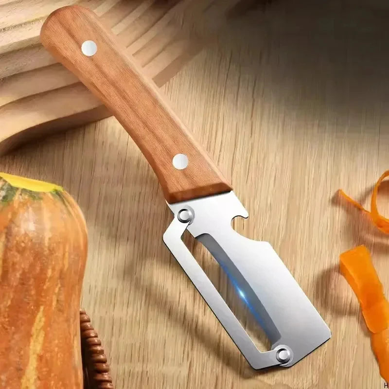 Stainless Steel Kitchen Peeler with Wooden Handle for Fruit and Vegetable Peeling and Slicing