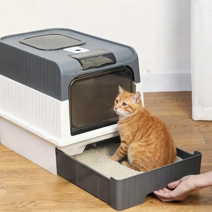 Fully Enclosed Cat Litter Box, Top Entry & Drawer