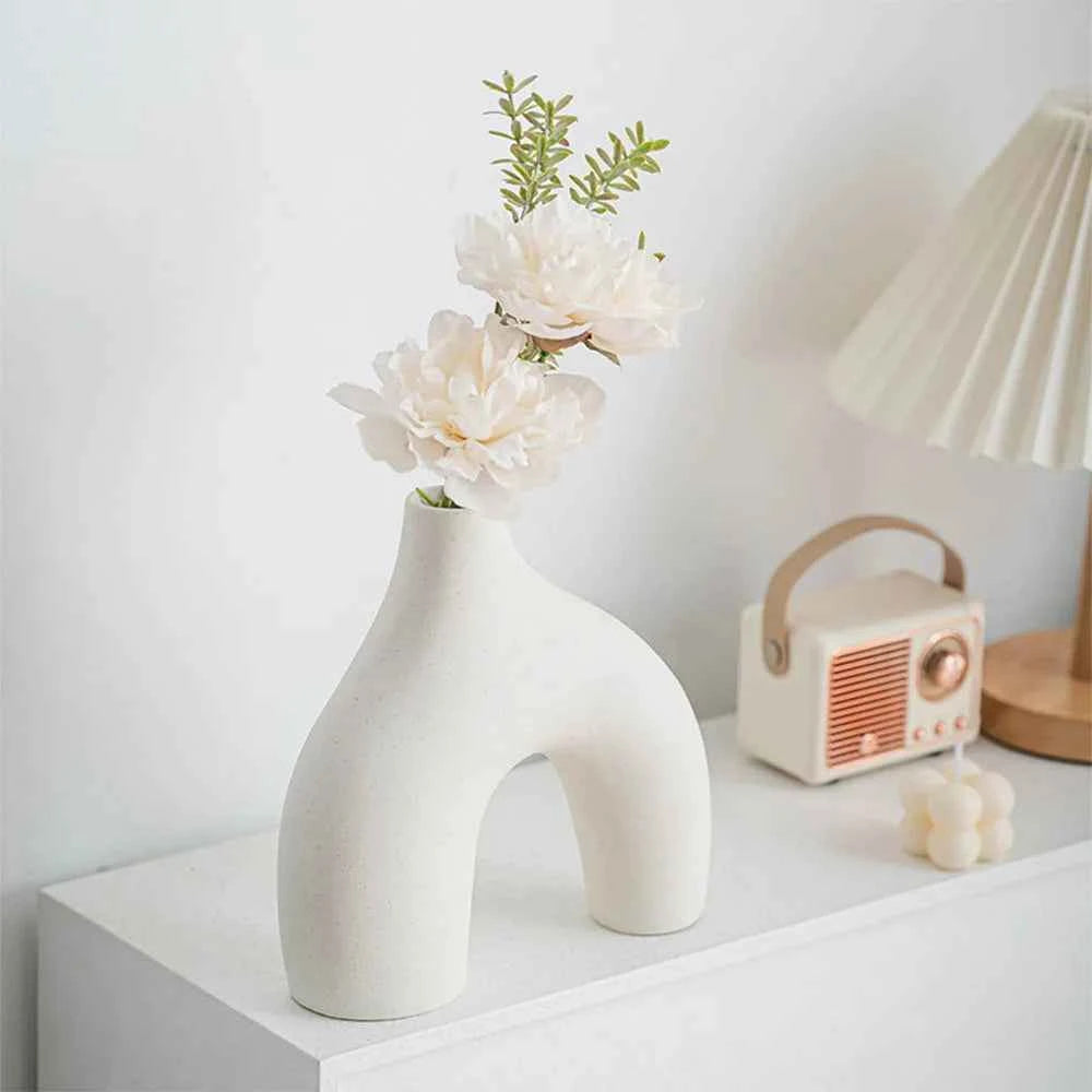 White Vase Home Decor Set of 3 Modern Vase for Table Decor, Nordic Flower Ceramic Vases for Bookshelf,  Entry Way, Dining Desk