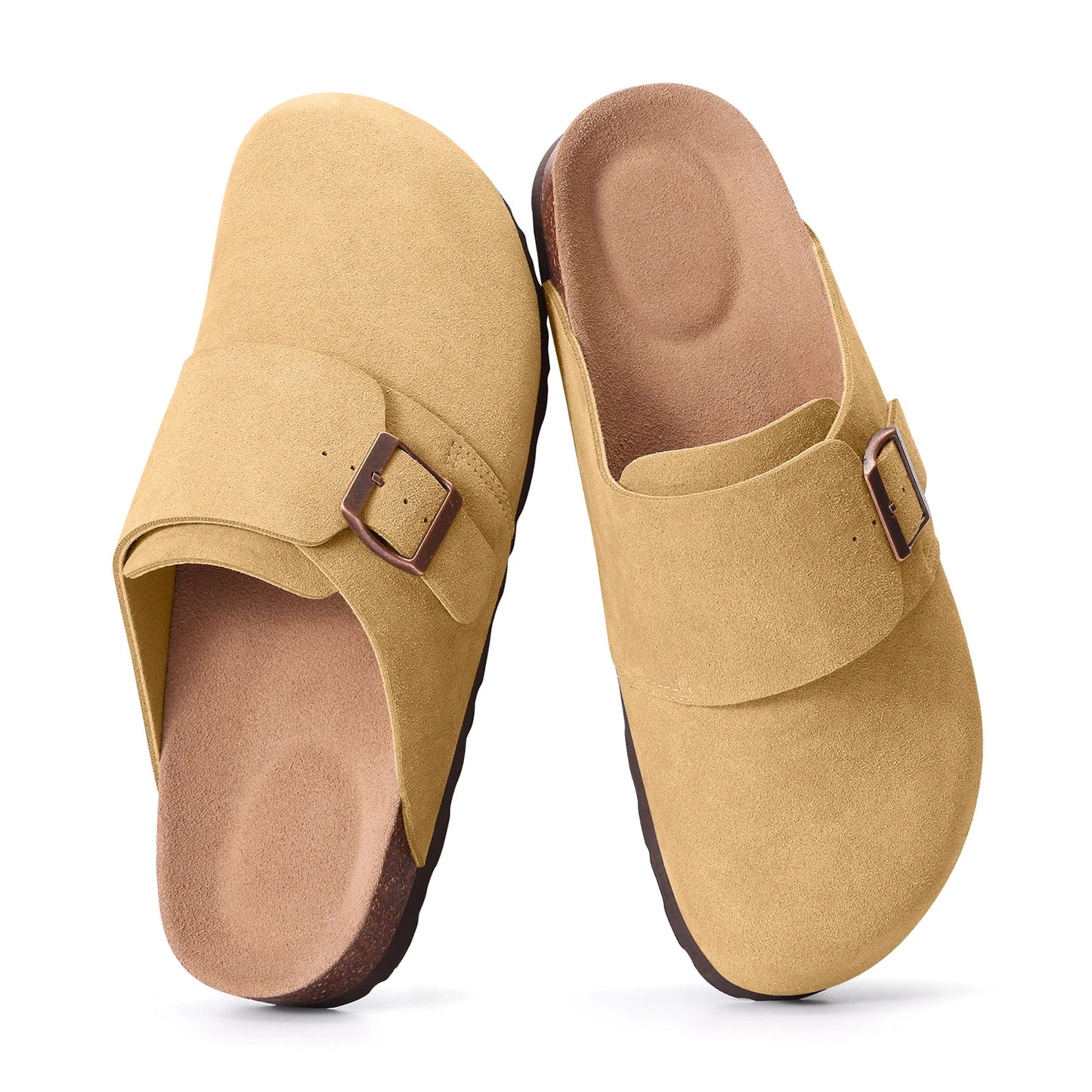 Crestar Women's Cow Suede Leather Clogs – Antislip Cork Sole Mules
