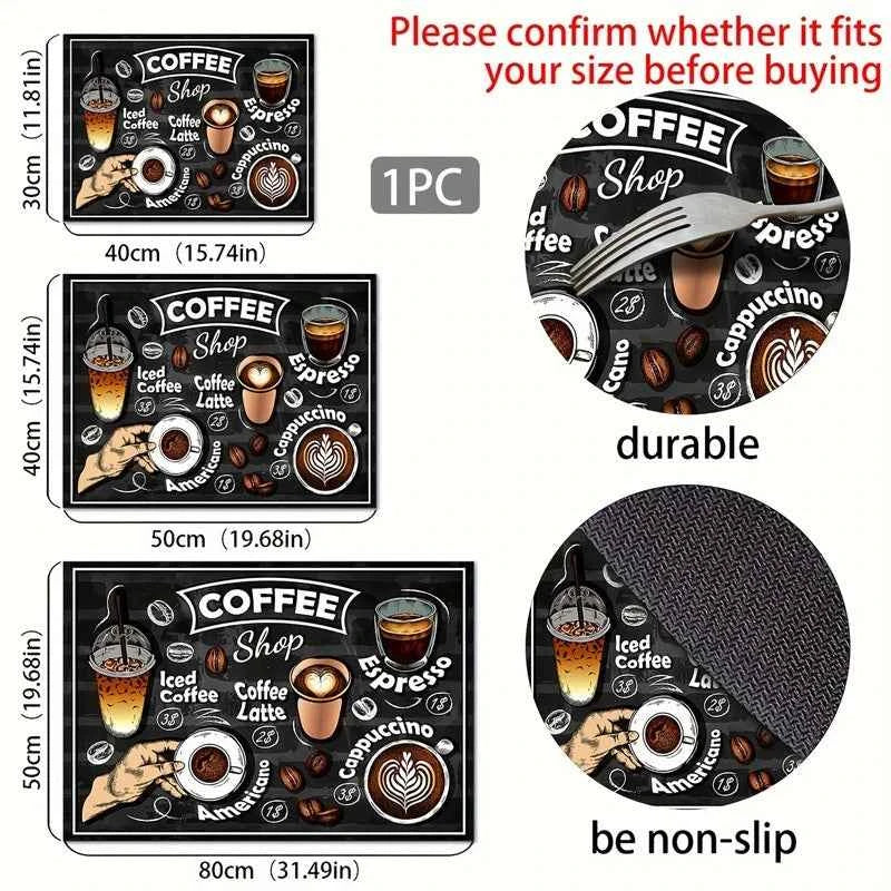 Creative Coffee Print Kitchen Drying Mat Soft Rubber Non-Slip Absorbent Stain-Resistant Mats for Coffee Bar Countertops Dish Mat