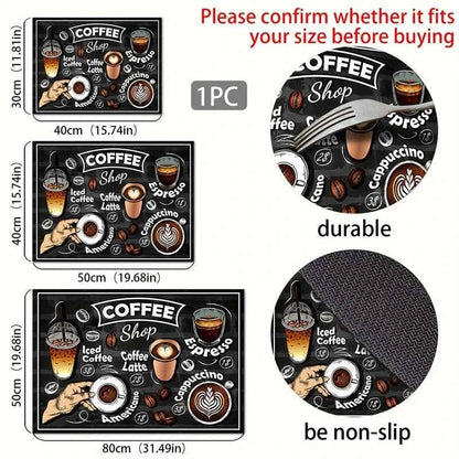 Creative Coffee Print Kitchen Drying Mat Soft Rubber Non-Slip Absorbent Stain-Resistant Mats for Coffee Bar Countertops Dish Mat