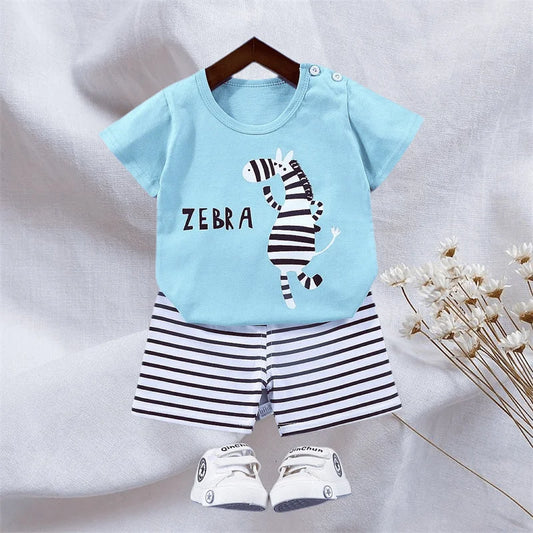 Zebra Print Tee & Striped Shorts 2-Piece Set