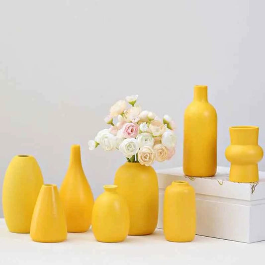 Porcelain Yellow Color Flower Vase Decoration Living Room Flower Arrangement Container Hydroponics Vase Plant Pot Gardening Art