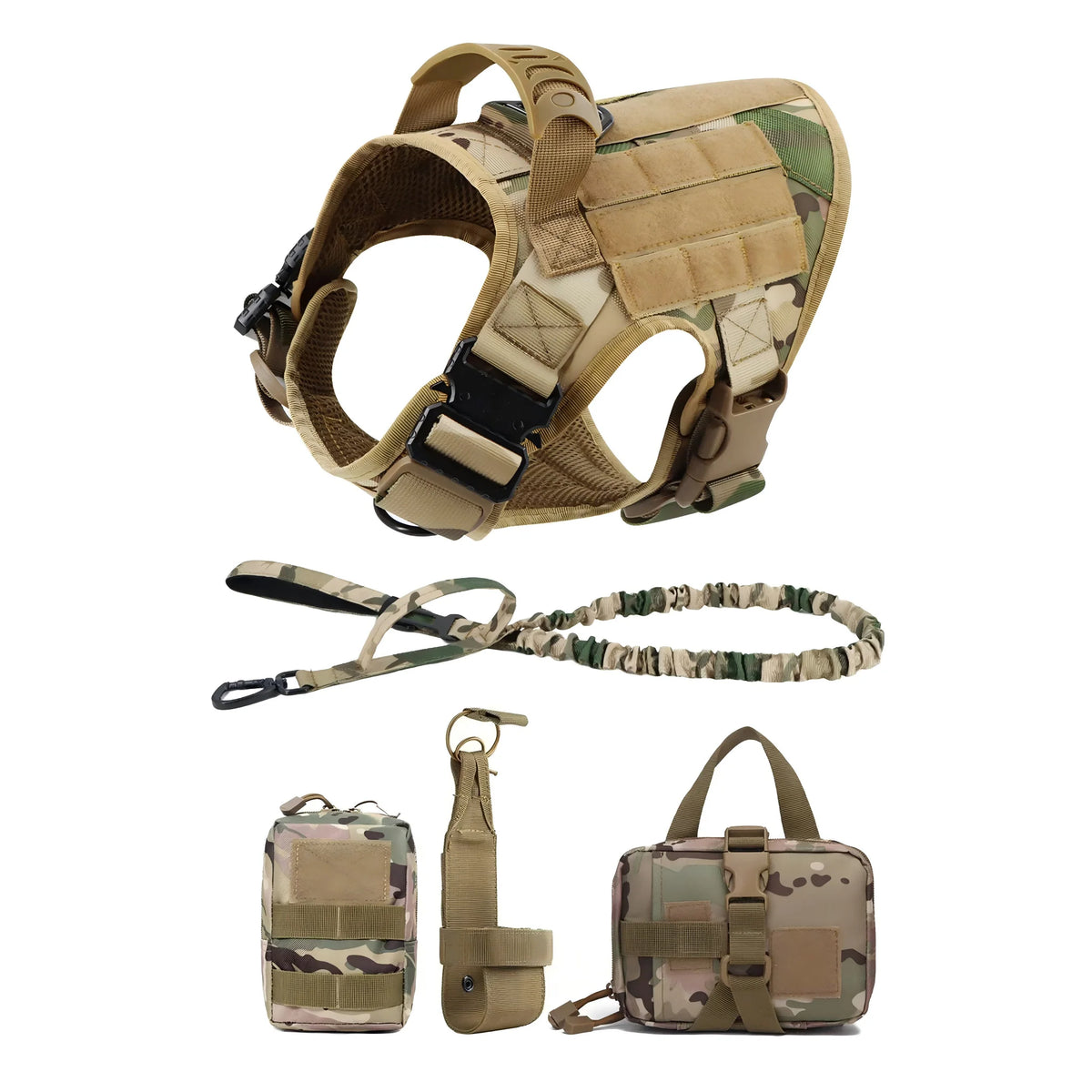 Tactical Dog Harness with Leash & Detachable Pouches