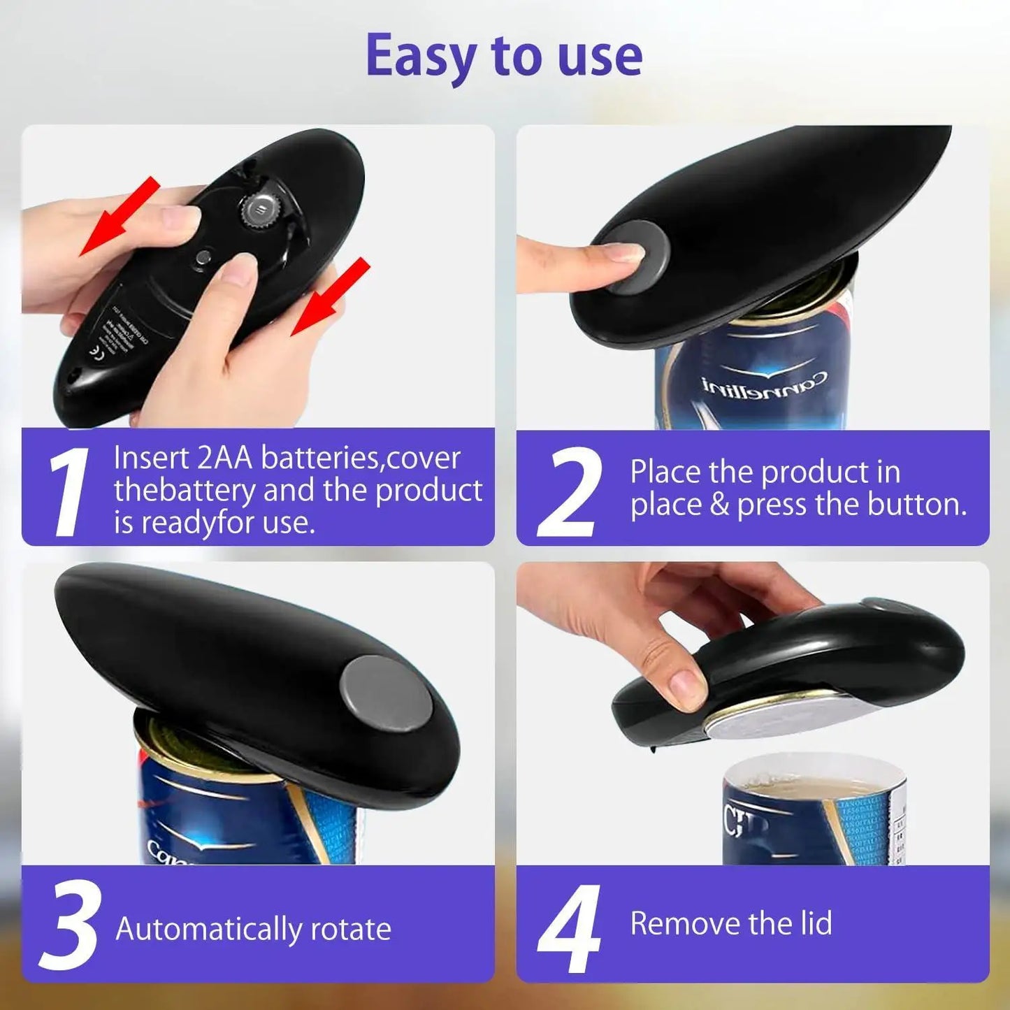 Compact Cordless Electric Can Opener, One-Touch Operation