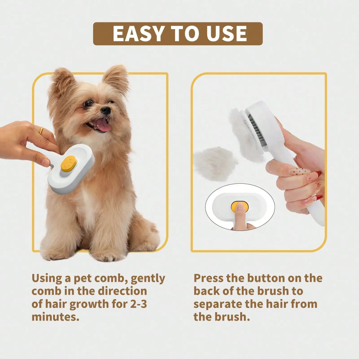 Self-Cleaning Slicker Brush, One-Button Hair Release